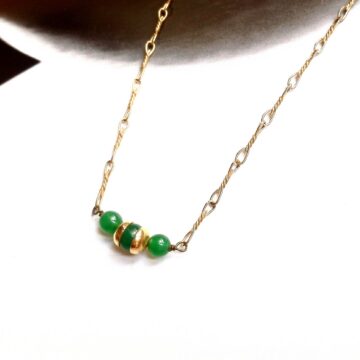 Collier vintage 70's 3 perles vertes